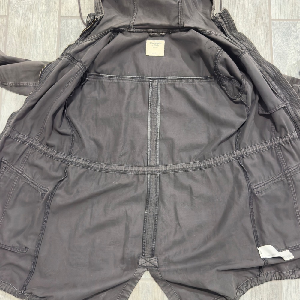 Vtg Y2K Abercrombie & Fitch Anorak Jacket Utility Military Hooded Gray Small - Picture 6 of 12